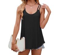 EMOTTOS Tops de Verano para Mujer, Chaleco Jacquard Transpirable de Doble Tirante, Camiseta sin Mangas Sexy de Cuello Redondo, Chaleco cómodo de Moda para Chicas Adolescentes(Negro-L)