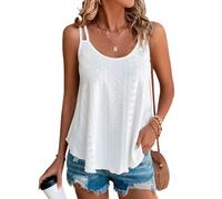 EMOTTOS Tops de Verano para Mujer, Chaleco Jacquard Transpirable de Doble Tirante, Camiseta sin Mangas Sexy de Cuello Redondo, Chaleco cómodo de Moda para Chicas Adolescentes（Blanco-M）