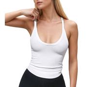 EMOTTOS Tops sin Mangas para Mujer - Top Deportivo Sexy de Corte Ajustado, Chaleco Ajustado de Moda, cómodo Crop Top para Mujer con Cuello Redondo Acanalado（White-M）