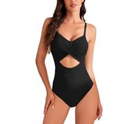 EMOTTOS Traje de baño de una Pieza para Mujer, Sexy Traje de Baño con Cuello en V, Tirantes Dobles y Sujetador, Traje de Baño Calado Barriguita Alta Elasticidad(08-S)