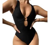 EMOTTOS Traje de baño de una Pieza para Mujer, Sexy Traje de Baño con Cuello en V y Sujetador, Suave Traje de Baño de Una Pieza con Anillo y Barriguita de Alta Elasticidad(02-S)