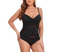 EMOTTOS Traje de baño de una Pieza para Mujer, Sexy Traje de Baño de Tirantes Dobles con Cuello en V y Sujetador, Suave Traje de Baño de Encaje de Alta Elasticidad con Barriguita(05-L)