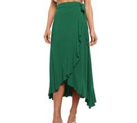 EMOTTOS Una Pieza con Cordones Falda Larga, Boho De Talle Alto Wrap Midi Faldas para la Mujer, Bohemia Línea A Diseño Lrregular Volantes Split Hem Flowy Falda Fiesta, Verde, S