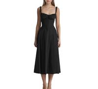 EMOTTOS Vestido Largo sin Mangas con Tirantes Finos para Mujer, Vestidos de Cóctel con Cuello Cuadrado y Tirantes Ajustables, Vestido Largo de Verano con Abertura, Negro, Tallas L