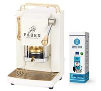 emozioni quotidiane Cafetera Faber Mini Deluxe con acabados de latón en cápsulas de papel Ese 44 mm + kit de mantenimiento descalcificador + 20 cápsulas de café regalo (Mini Blanco)