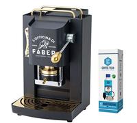emozioni quotidiane Cafetera Faber Pro Deluxe con acabados de latón en cápsulas de papel Ese 44 mm + kit de mantenimiento descalcificador + 20 cápsulas de café de regalo, 1,3 l (negro)