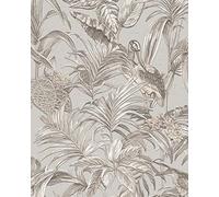 Empapelado con pájaros Profhome DE120011-DI papel pintado vinílico estampado en caliente tejido non tejido gofrado de diseño exótico brillante gris blanco plata 5,33 m2