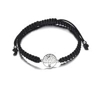 EMPATHY JEWELS Pulsera Mujer Plata de Macrame Roja y Negra con 4 símbolos en Plata de Ley 925: Infinito, Mariposa, Árbol de la Vida y Huella de Perro. Un regalo original