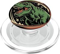 Emperador dinosaurio T-Rex en casco de astronauta con cielo de meteoritos PopSockets PopGrip para MagSafe