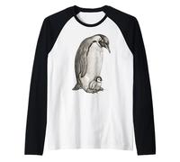 Emperor Penguins and Chick Vintage Art Camiseta Manga Raglan