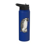 Emperor Penguins and Chick Vintage Art Stainless Steel Insulated Water Bottle