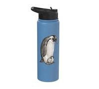 Emperor Penguins and Chick Vintage Art Stainless Steel Insulated Water Bottle