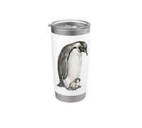 Emperor Penguins and Chick Vintage Art Vaso térmico de acero inoxidable de doble pared