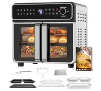 EMPHSISM Freidora de Aire 23L XXL Mini Horno con Puertas Francesas, 2400W Air Fryer Dual Zone con Perilla & Táctil, Sync Finish, 15 Programas, Recetario & 13 Accesorios, Metal