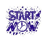 Empieza ahora con letras dibujadas a mano Calcomanías de pared de PVC 65.6x76.8cm Embellecimiento de paredes Azul oscuro