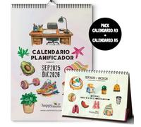 Empieza bien el año con el Pack HappyMots : 2 Calendarios 2026 | Calendario Pared A3 y Calendario Mesa A5 | Diseño Inspirador, Organización Clara y un Toque de Felicidad
