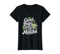 Empieza un Buen día con Matcha Funny Matcha Iced Tea Camiseta gráfica económica, Mujer, Negro, S