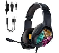 Empiire Gaming - 2024 - Auriculares Gaming H-3 RGB para PS5, PS4, Xbox One/Series, Switch, PC, Mac, smartphones, tabletas, control remoto, sonido estéreo de alta definición, micrófono flexible, negro