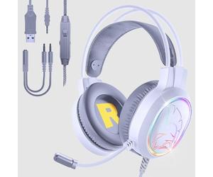 EMPIRE GAMING - 2024 - Icarus S17 Auriculares para Juegos RGB - para PS5, PS4, Xbox One/Series, PC, Mac, Smartphones, tabletas - Mando a Distancia - Micrófono felxible - Blanco