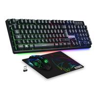 Empire Gaming - Armor RF800 Pack Clavier Souris Gaming Sans Fil Wireless AZERTY (FR Layout) RGB Avec Tapis de Souris -Clavier 2.4G -Souris 4800 dpi -PC PS4 PS5 Xbox One/Series Mac