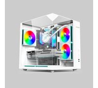 Empire Gaming EC253 - Caja para PC Cube ATX/mATX/ITX, Cristal Templado panorámico - 3 Ventiladores ARGB preinstalados+Controlador - GPU 330 mm - Ventirad 168 mm - Watercooling 240 mm - USB-C (Blanco)