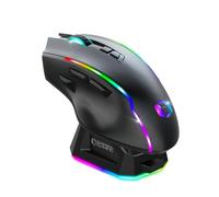 Empire Gaming RF908 - Ratón inalámbrico recargable con estación de carga magnética RGB - 10000 DPI 8 botones programables modos WiFi 2.4 GHz, BT/cable vía USB-C (negro)