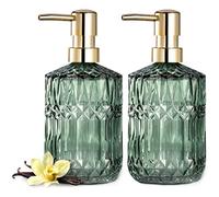 EMPO Dispensador de jabón de Vidrio Transparente con Bomba de plástico ABS, dispensadores de loción de Cristal para Fregadero de Cocina, baño (Paquete de 2 Verde)
