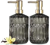 EMPO Dispensador de jabón de Vidrio Transparente con Bomba de plástico ABS, dispensadores de loción de Cristal para Fregadero de Cocina, baño (Paquete de 2 Gris)