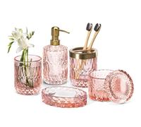 EMPÓ Juego de 6 accesorios de vidrio para baño (dispensador de jabón, jabonera, soporte cepillo dientes, vaso, tarro hisopo algodón), decoración moderna