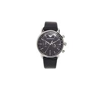 Emporio Armani Reloj Hombre, Movimiento cronógrafo, 43mm Caja de acero inoxidable plateado con correa de piel, AR11143, Negro y tono plata