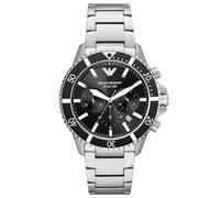 Emporio Armani Reloj Hombre, Movimiento cronógrafo, 43mm Caja de acero inoxidable plateada con correa de acero inoxidable, AR11360, Tono plateado y negro
