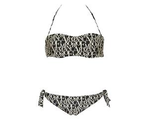 EMPORIO ARMANI Bandeau Juego de Bikini, Negro/Logo Almendra, XL Mujeres