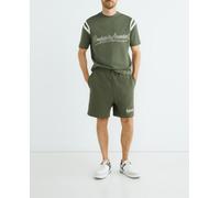 Emporio Armani Bermuda de hombre en felpa con logo bordado en cursiva. Verde cadete L