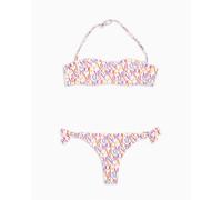 EMPORIO ARMANI Bikini Bandeau Logomania para Mujer, Color Blanco, Talla S, Bianco/Logo Multicol, S