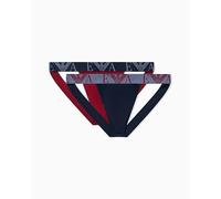 Emporio Armani Bold Monogram - Paquete de 2 Bragas Tipo Tanga para Hombre, Azul, Talla S, Azul, S