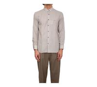 Emporio Armani- Camisa de Chenilla con Cuello Gurú y Motivo de Rayas- Shirts- Hombre- Multicolor- XL- Camisa de Chenilla con Cuello Gurú y Motivo de Rayas