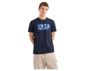 Emporio Armani Classic Ax Armani Exchange Box Logo With Camo Background Regular Fit Tee Camiseta, Hombre, Azul Marino, L