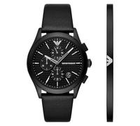 Emporio Armani Conjunto con brazalete y reloj para hombre de acero inoxidable negro con cronógrafo, AR80070SET, Conjunto negro
