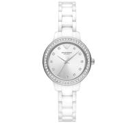 Emporio Armani Reloj para mujer de cerámica blanca plateada con tres agujas, AR70013