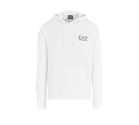 Emporio Armani EA7 Sudadera con capucha para hombre de la Serie Logo en algodón ligero, Blanco/Negro, M