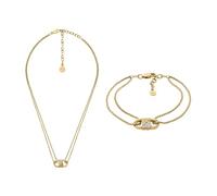 Emporio Armani Hombre Collar de Acero Inoxidable Dorado y Aretes Mujer, Set
