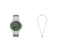 Emporio Armani Hombre Plateado Acero Inoxidable Reloj y Collar, Set