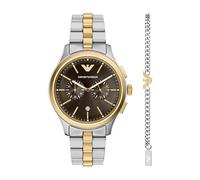 Emporio Armani Hombre Reloj de 42MM de Acero Inoxidable Tono Plateado, AR80084SET