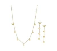 Emporio Armani Juego de collar y pendientes de acero inoxidable o latón para mujer, Conjunto de tono dorado claro