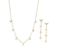Emporio Armani Juego de collar y pendientes de acero inoxidable o latón para mujer, Conjunto de tono dorado claro