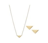 Emporio Armani Juego de collar y pendientes de acero inoxidable o latón para mujer, Juego de tonos dorados