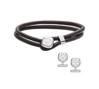 Emporio Armani Juego de pulsera y gemelos de cuero para hombre, EGS3151SET, talla única, Cuero, No es una piedra preciosa