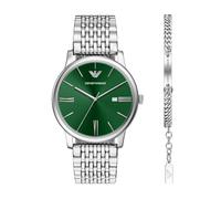 Emporio Armani Juego de Reloj y Pulsera de Acero Inoxidable con Fecha de Tres manecillas