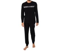 Emporio Armani MEGALOGO Long Pajamas Conjunto de Pijama, Nero, S de los Hombres