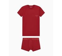 Emporio Armani Megalogo T-Shirt + Trunk Bañadores Ajustados para Hombre, Rosso, XL